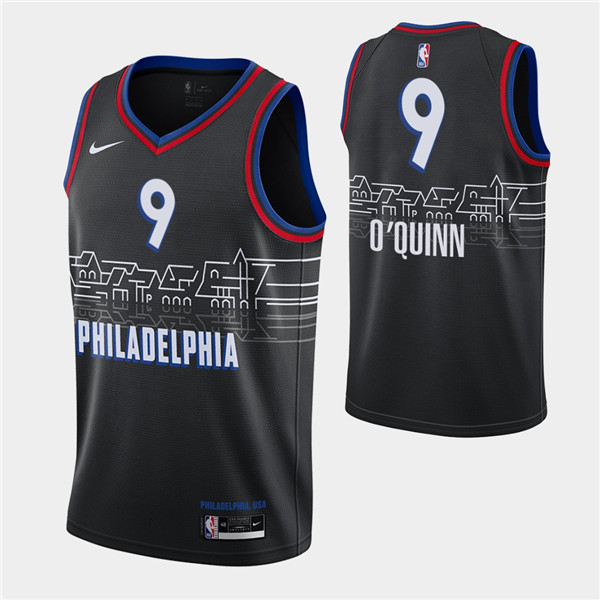 Men's Philadelphia 76ers #9 Kyle O'Quinn 2020-21 Black City Swingman Stitched NBA Jersey